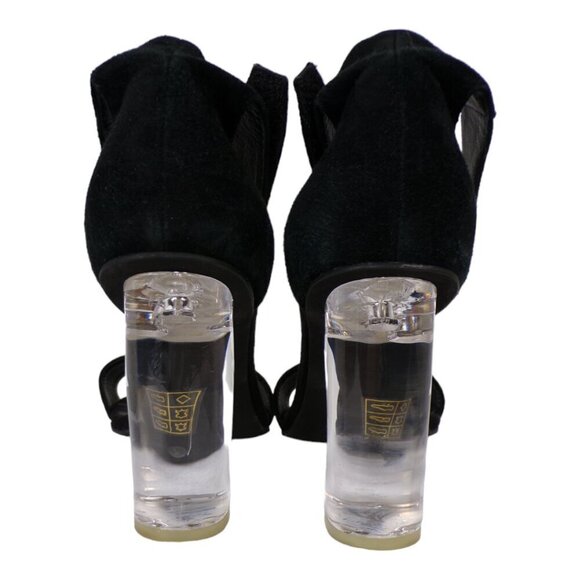 Jeffrey Campbell Clear Lucite Oval Block Heel Suede Sandals Ankle Strap #1178 - Picture 4 of 8